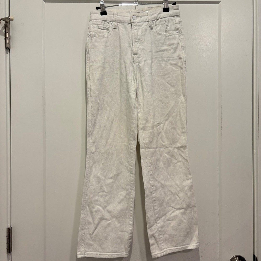 Good American Good Straight High Rise White Distressed Jeans Women Size 0/25